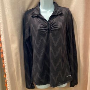 Eddie Bauer Baselayer Quarter Zip Long Sleeve Grey/Black Women's Medium